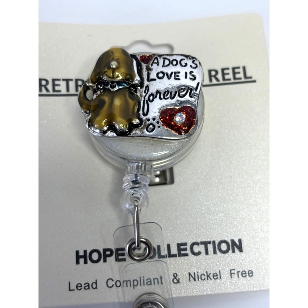 Dog Lover Retractable ID Badge Reel, "A Dog's Love Is Forever"